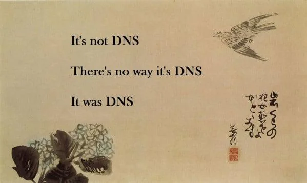 It's not DNS. There's no way it's DNS. It was DNS. — haiku on Chinese ink painting